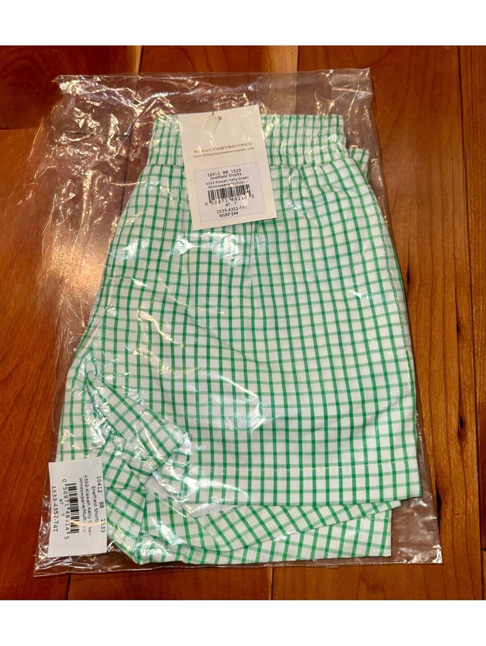 NWT TBBC The Beaufort Bonnet Sheffield Shorts in Kelly Green Check, Size 4T